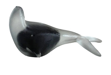 Nigel Schroders hand-blown studio art glass seal, frosted clear and black glass