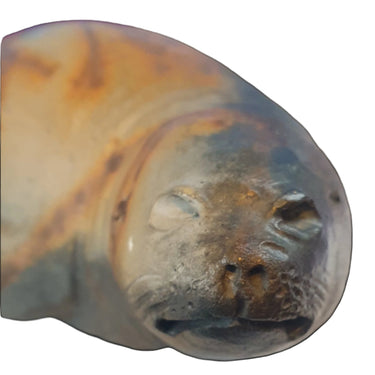 Peter Johnson NZ pottery seal sculpture in raku glaze, 22cm studio ceramic, Planet Retro NZ Vintage Decor