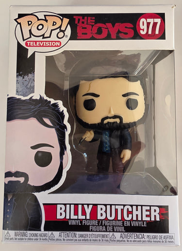 Funko Pop! Television 'The Boys' Billy Butcher vinyl figure number 977 in its original white window box packaging.