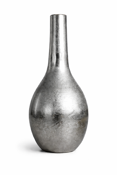 Silver aluminium textured vase 30cm tall modern sculptural home decor