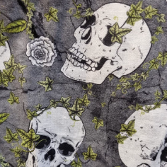 Skulls and Green Ivy cotton fabric detail 2 at Planet Retro NZ