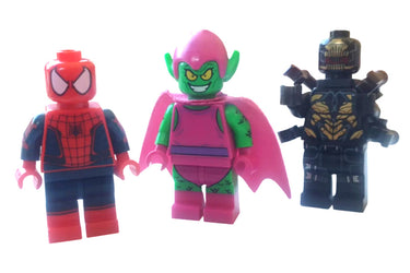 Spider-Man Green Goblin and Outrider Lego Marvel minifigure bundle front and back view