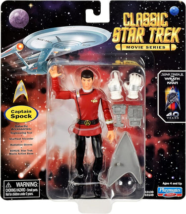 Action figure of Captain Spock from Classic Star Trek movie series packaging