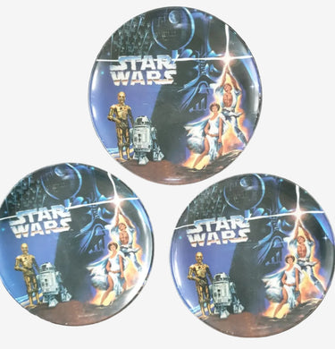 Set of three 1996 Star Wars melamine plates featuring A New Hope poster artwork