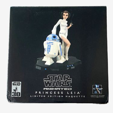 Star Wars Princess Leia and R2-D2 maquette on packaging with Gentle Giant logo.