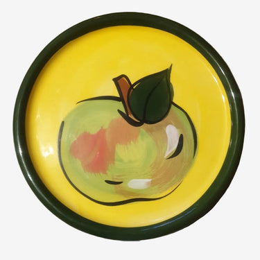 Taupo NZ hand painted apple plate retro yellow green rim