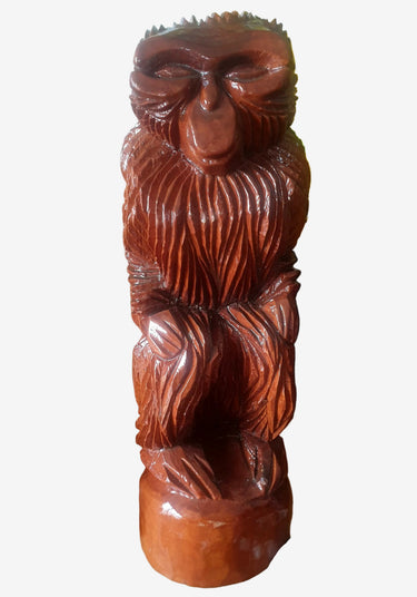 Vintage 1970s Tongan carved wooden monkey figure ornament with detailed varnished wood carving