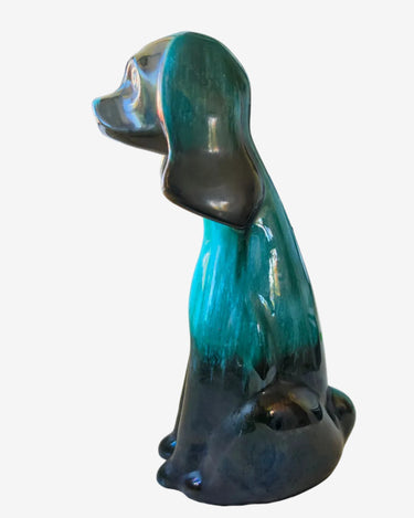 Vintage Blue Mountain Pottery sitting dog in green glaze, product photograph 1 of 5