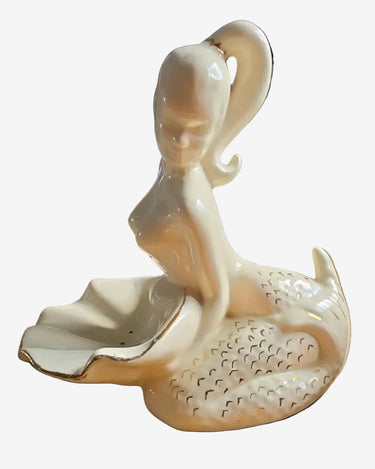 Vintage ceramic mermaid shell soap dish