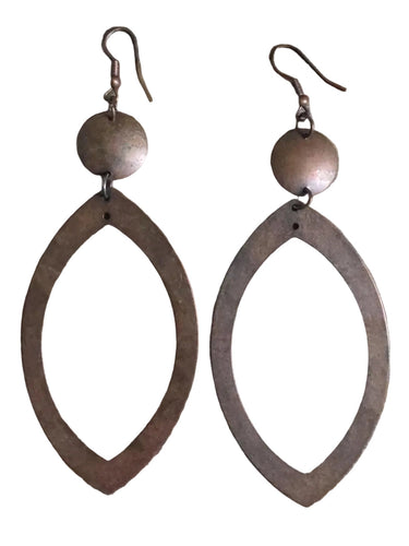 Vintage copper statement drop earrings with open marquise design