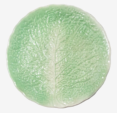Vintage Japanese green cabbage leaf plate, mid-century ceramic tableware, Planet Retro NZ