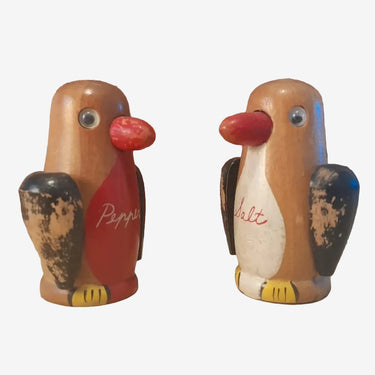 Vintage Japanese penguin teak salt and pepper shakers