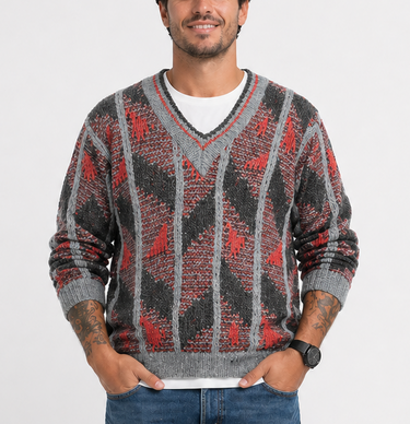 Vintage Louis Montanne Men's Knit Sweater - 1980s V-Neck, view 1