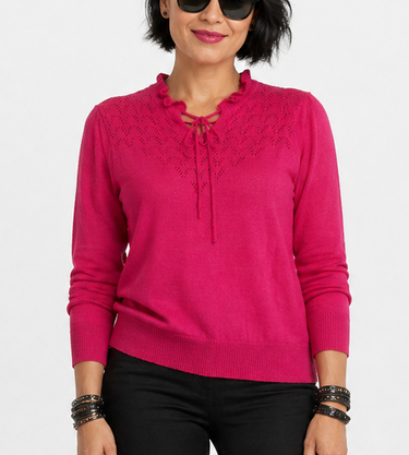Vintage magenta knit sweater Denmark women’s long sleeve textured neckline