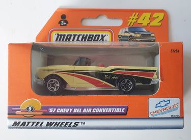 Toy car in packaging with Mattel Wheels branding on an orange background