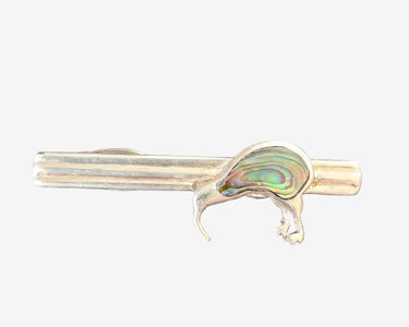Vintage paua kiwi tie bar, front view