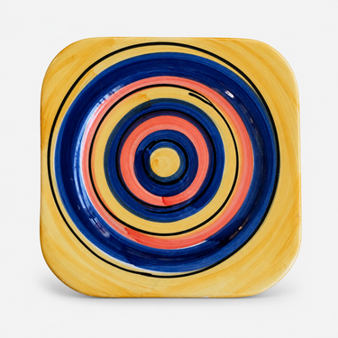 Vintage Petra Ceramics New Zealand square serving platter with colourful concentric rings