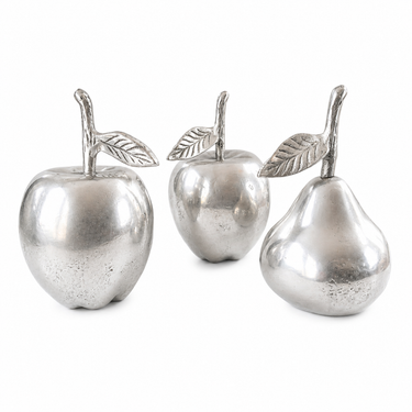 vintage silver aluminium apple pear fruit decor set Planet Retro NZ