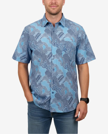 Vintage Thai blues men’s shirt in blue patterned 100% cotton with wax process print, size 2XL.
