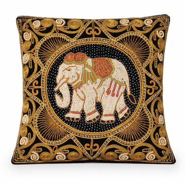 Vintage Thai Elephant Beaded Cushion Cover 41cm