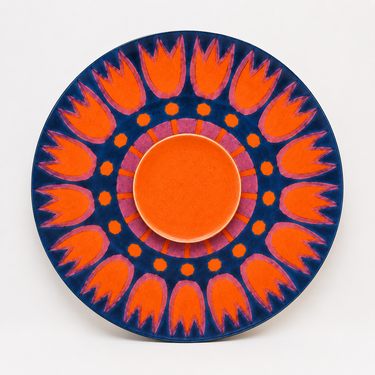Vintage Thomas Germany Flammfest Tulip ceramic serving platter with vibrant orange and purple floral design, 25cm.