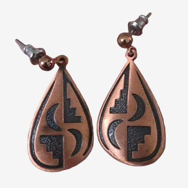 Vintage WM Co copper geometric drop earrings front view