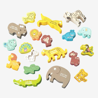Wooden animal learning toy bundle with 19 colourful preschool animal blocks