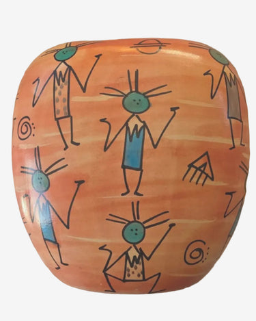 Vintage Xtatic NZ hand-painted bisque flower vessel by Sanderson Design Studio, Rangiora, with original usage note. Planet Retro NZ.