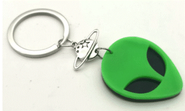 Green Alien Head Keyring planet retro nz