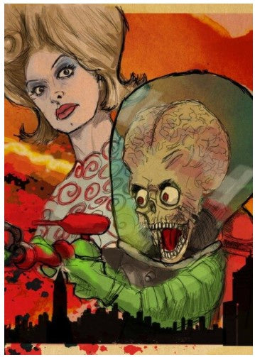Mars Attacks Martians- A3 Art Print New Vintage Art NZ Planet Retro NZ