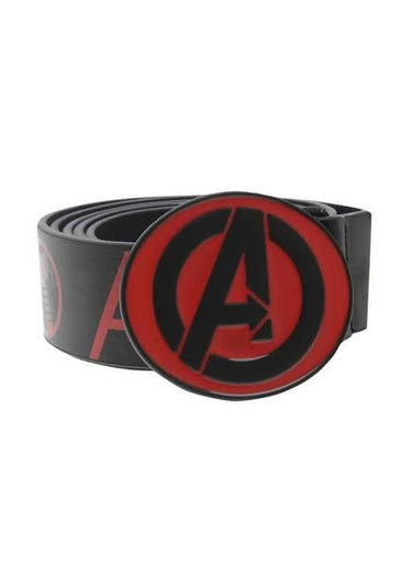 Avengers men’s black leather belt XL with red Marvel Avengers logo buckle