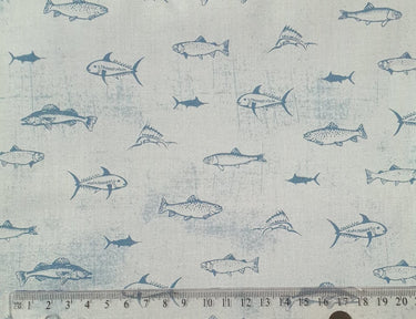 Blue Fish cotton fabric print at Planet Retro NZ