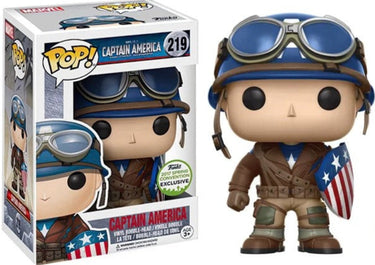A Funko Pop vinyl figure of Captain America from World War II, wearing a vintage outfit and goggles, holding a shield, with a 'Vaulted 2017' sticker indicating it's a collectible exclusive from that year. Planet Retro NZ.