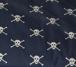 Navy Skull & Crossbones cotton fabric print at Planet Retro NZ
