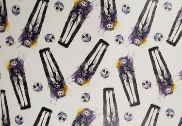 Nightmare Before Christmas Coffin Toss cotton fabric print at Planet Retro NZ