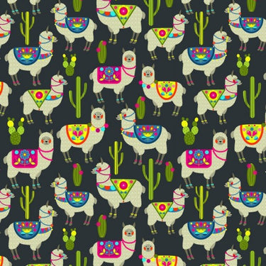 No Probllama Llamas cotton fabric print at Planet Retro NZ