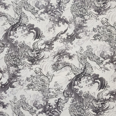 Watercolour Dragons White cotton fabric print at Planet Retro NZ