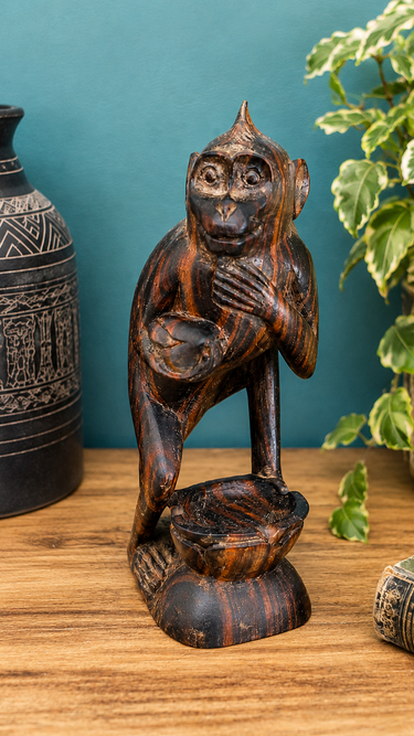 Hand-Carved Wooden Monkey Sculpture