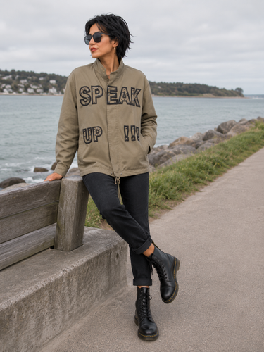 Zara Speak Up Graphic Jacket Size Military Style 2016 (Med)