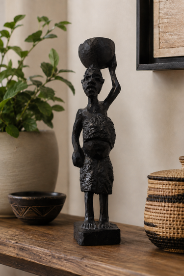 Vintage Malawi African Wooden Female & Baby Figure