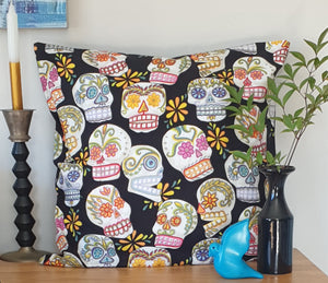 Black Sugar Skulls - Handmade Cushion Cover 50cm