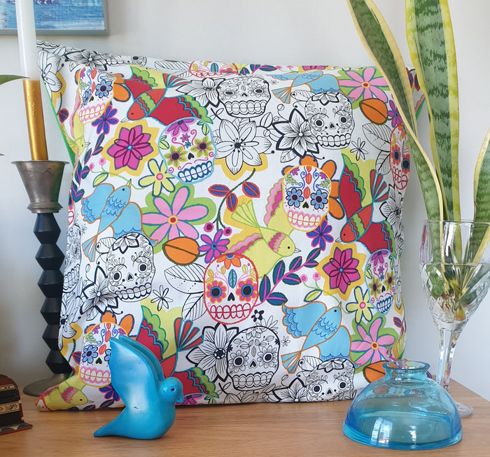 Sugar Skulls & Birds Handmade Cushion Cover