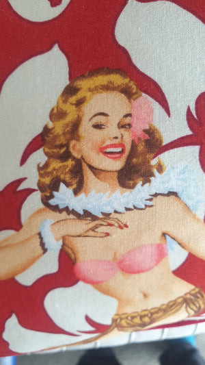 Tropical Pin Up Tiki Girls (Red) - Handmade Cushion Cover