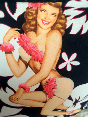 Tropical Pin Up Tiki Girls (Black) - Handmade Cushion Cover