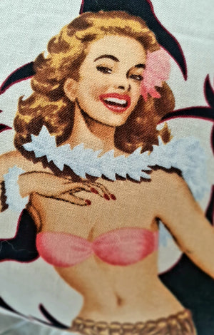 Tropical Pin Up Tiki Girls (Black) - Handmade Cushion Cover