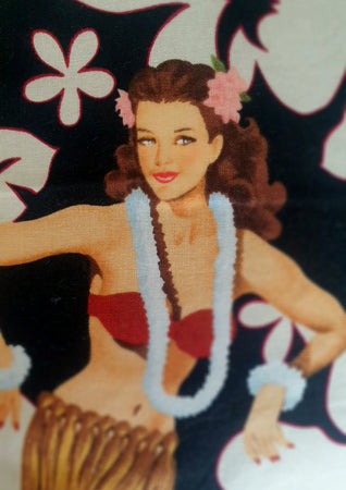 Tropical Pin Up Tiki Girls (Black) - Handmade Cushion Cover