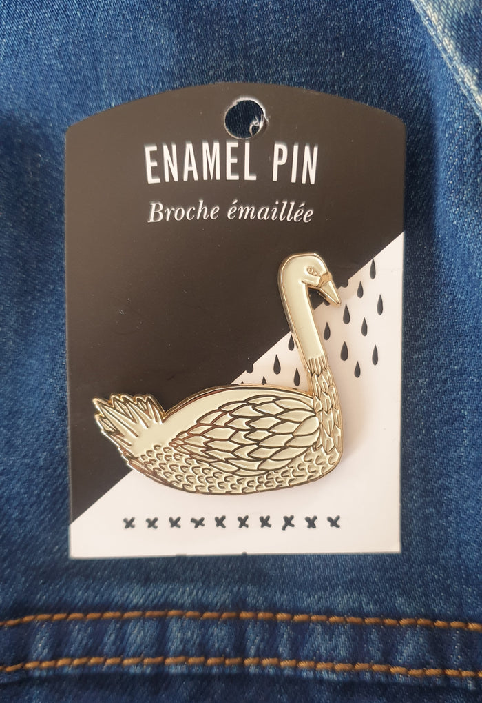 White Swan Danica Studio Enamelled Brooch / Pin