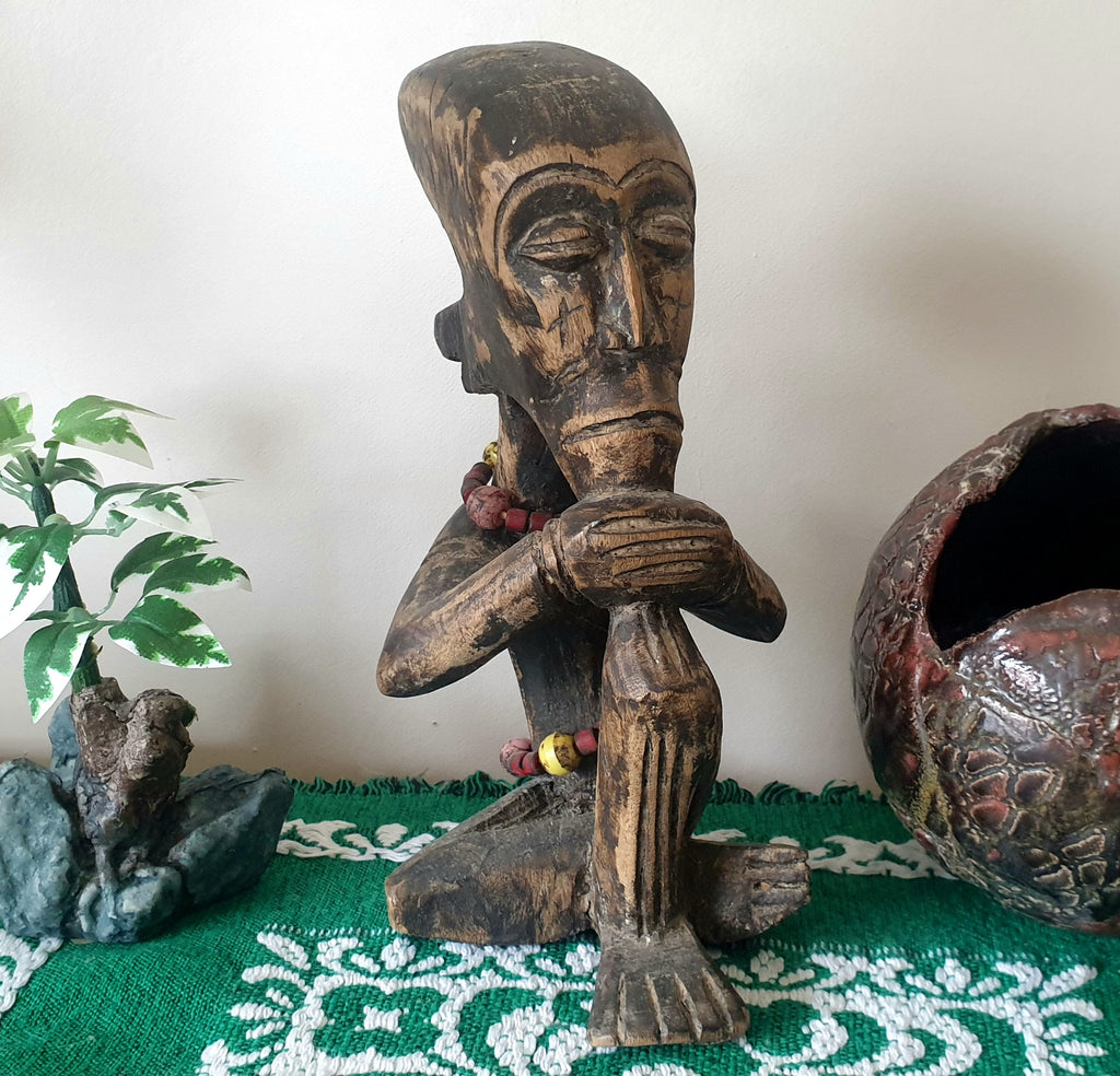 Vintage Carved Wooden Thinking Man (African?)