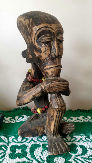 Vintage Carved Wooden Thinking Man (African?)