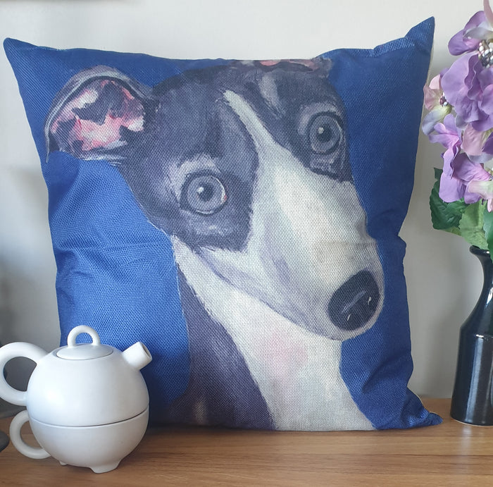 Greyhound in Blue Cushion Cover